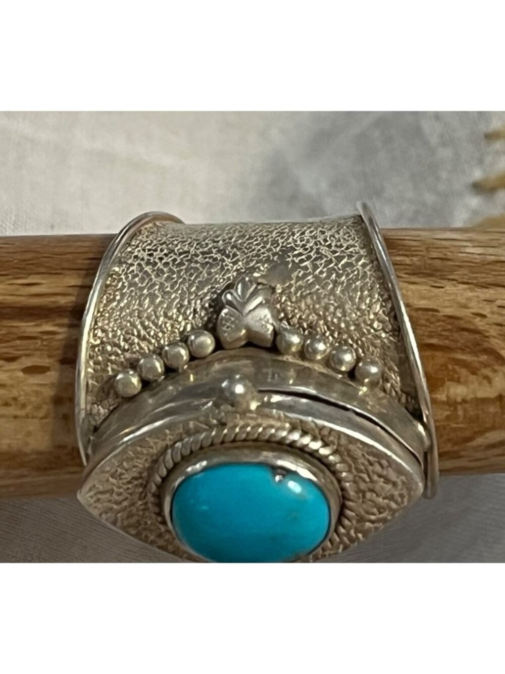 Handcrafted Silver Turquoise Poison Ring With Hinged Secret Compartment - Picture 3 of 8